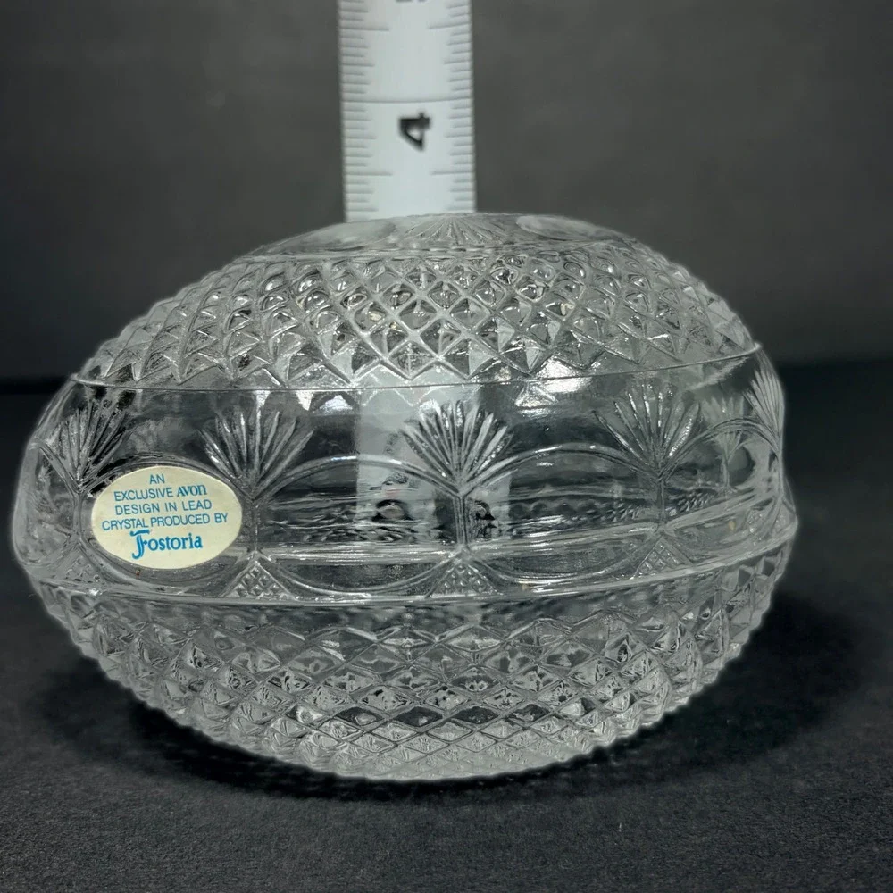 Avon Fostoria Glass Egg Soap Dish Mother's Day 1977 Collectible Orig Sticker